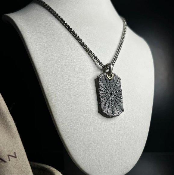 David Yurman Diamond Dog Tag Pendant and chain - Picture 1 of 8
